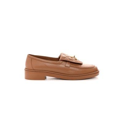 CHANEL QUILTED LEATHER CC TURNLOCK LOAFERS 